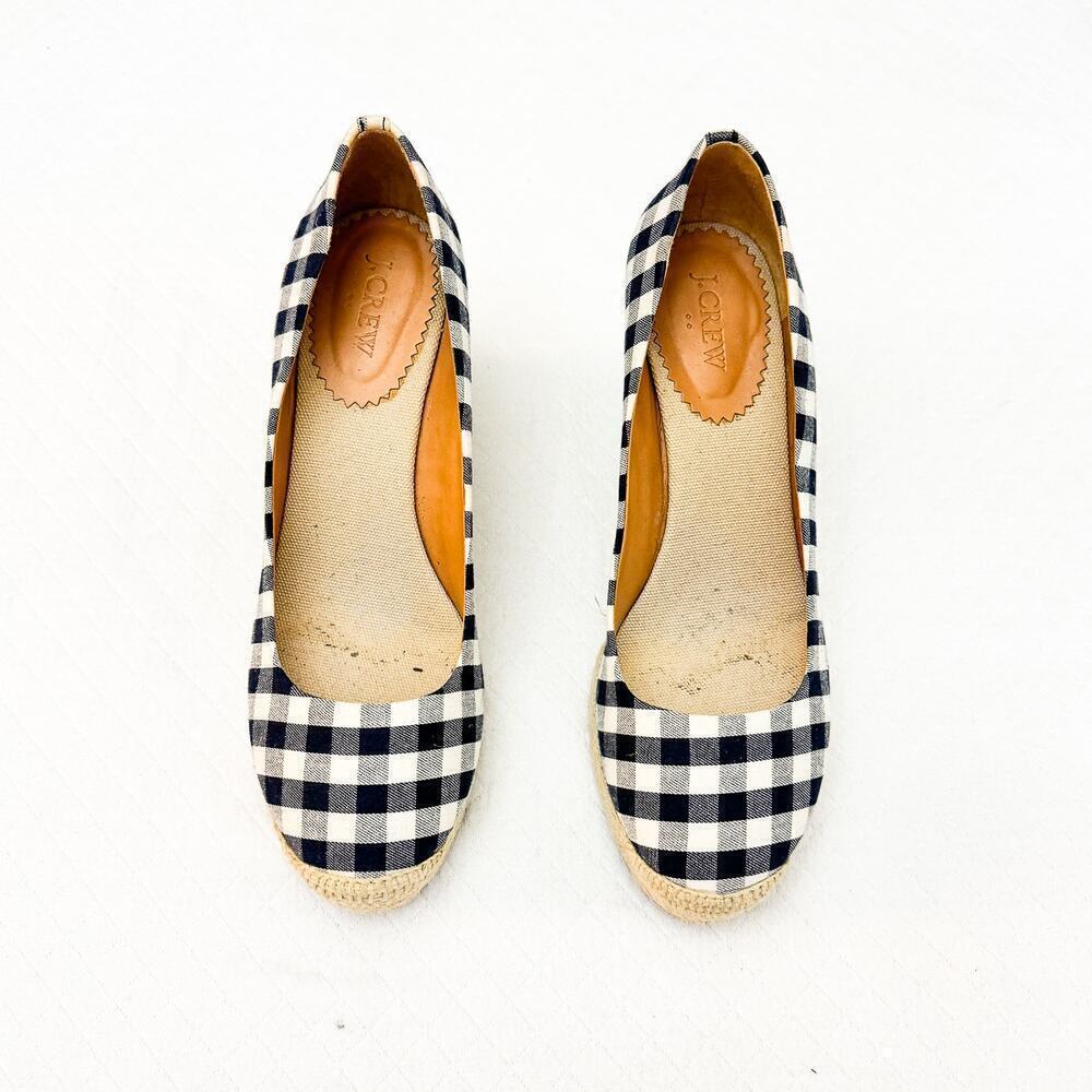 J. Crew Gingham Checkered Patterned Espadrille Wedge Heel Size 10